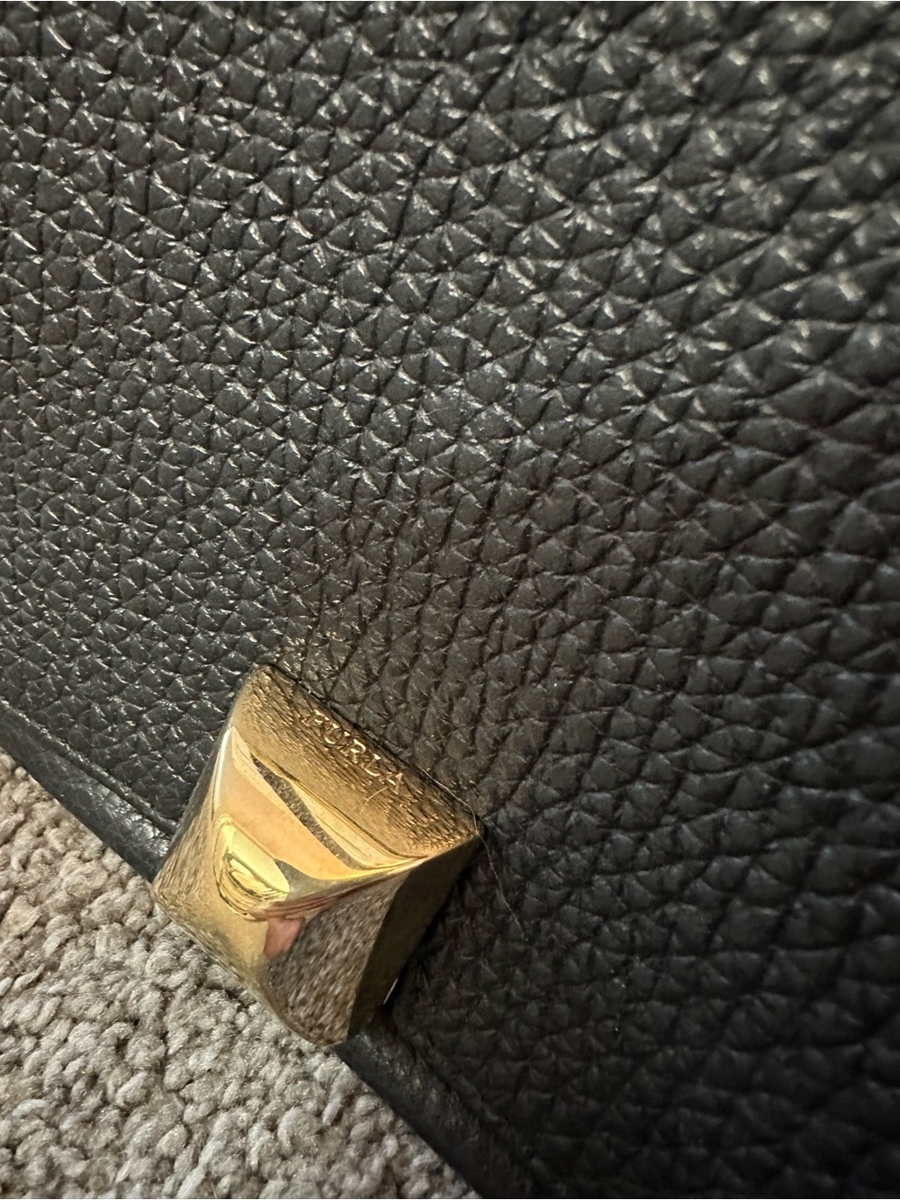 Furla Black and Cream Top Handle Satchel with Gold Hardware - Picture 4 of 6
